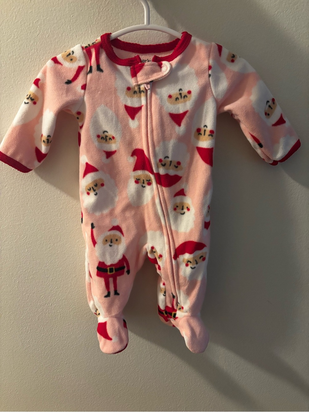 Carter's Pink Santa Print Fleece Baby One-Piece